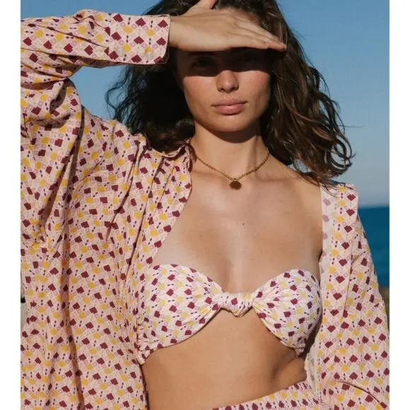 Charlie Holiday Maple Geometric Print Button Front Long Sleeve Oversized Shirt - Picture 3 of 15